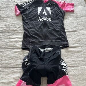 Women’s Adobe Cycling Jersey and padded shorts size S Black and Pink